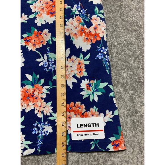 Lands' End Tank Dress Women Size 18 Blue Ponte Floral‎ Back Zip Stretch Pockets - Picture 10 of 13
